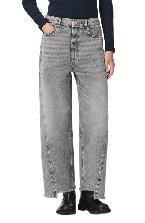 Fox High Waist Raw Hem Wide Leg Jeans