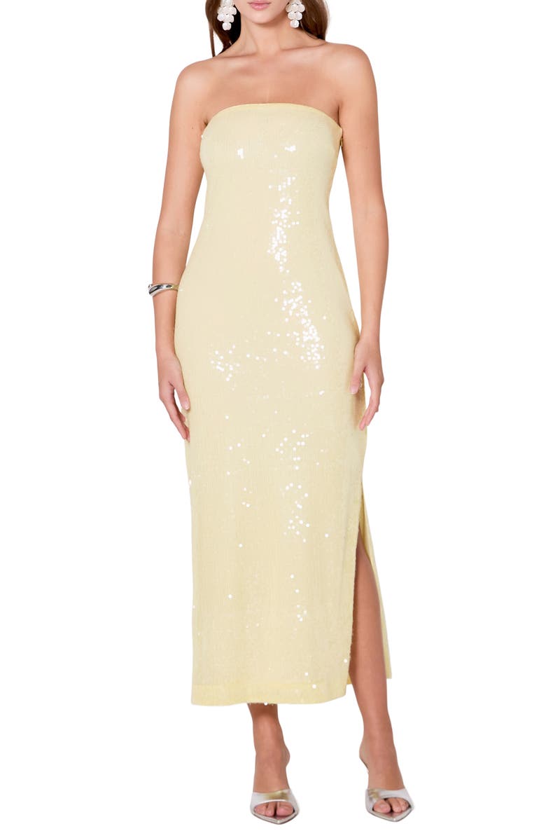 Endless Rose Sequin Strapless Maxi Dress, Main, color, Butter