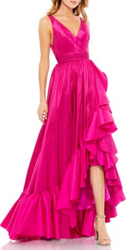 Mac Duggal Sleeveless Taffeta High-Low Ruffle Gown