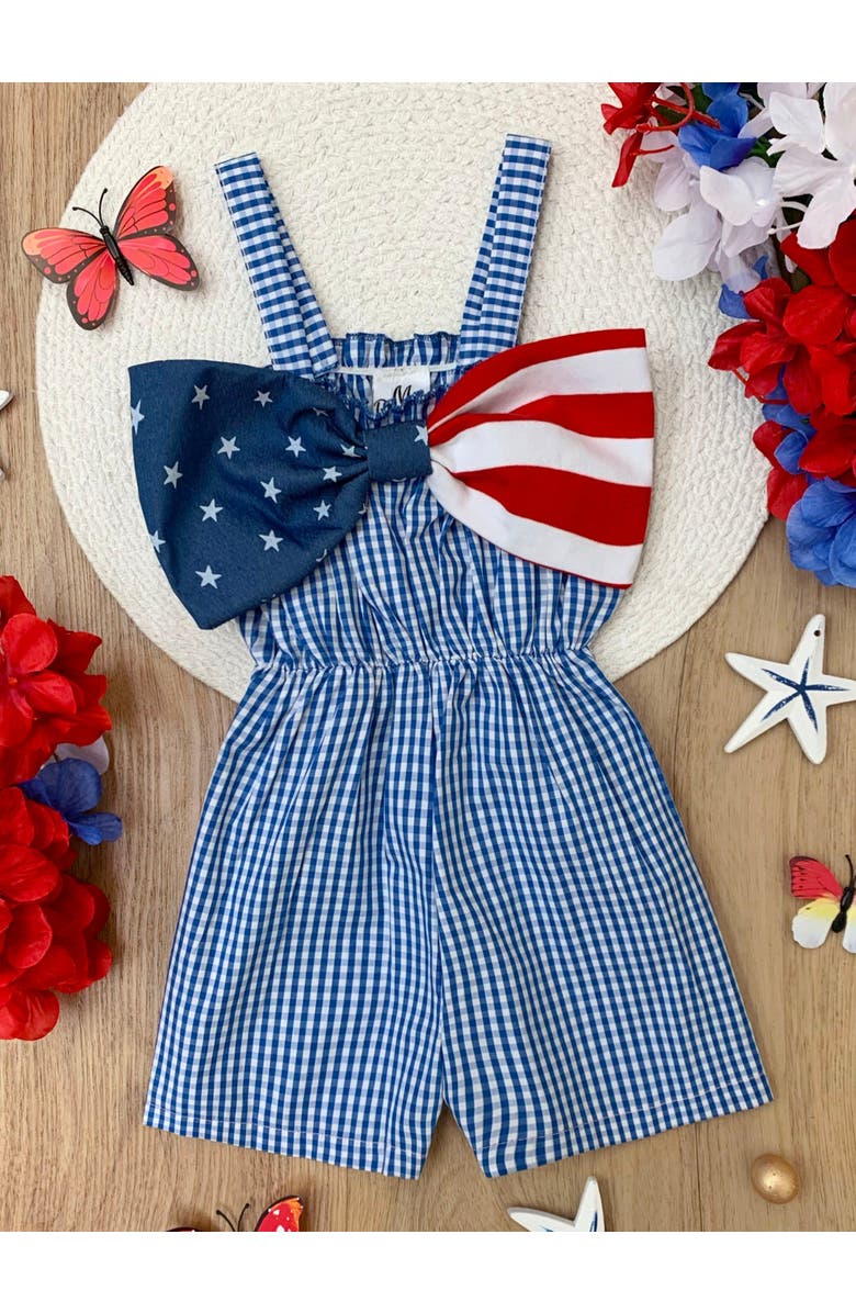Mia Belle Girls Cute Bow Girls Romper, Alternate, color, Blue