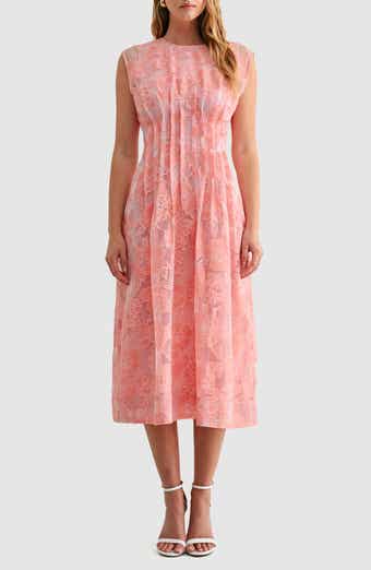 Floral Cap Sleeve Cinched Waist Fit & Flare Midi Dress
