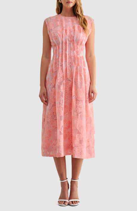 Floral Cap Sleeve Cinched Waist Fit & Flare Midi Dress