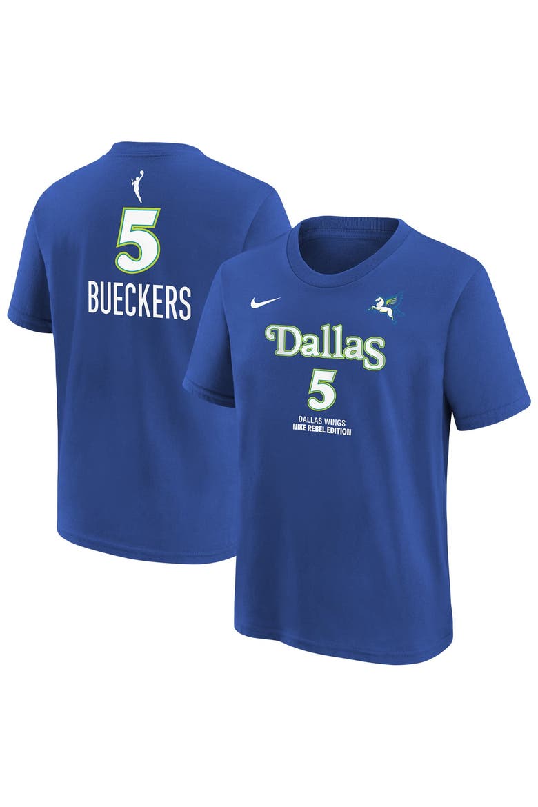 Youth Nike Paige Bueckers Blue Dallas Wings Rebel Edition Name & Number T-Shirt, Main, color, Blue