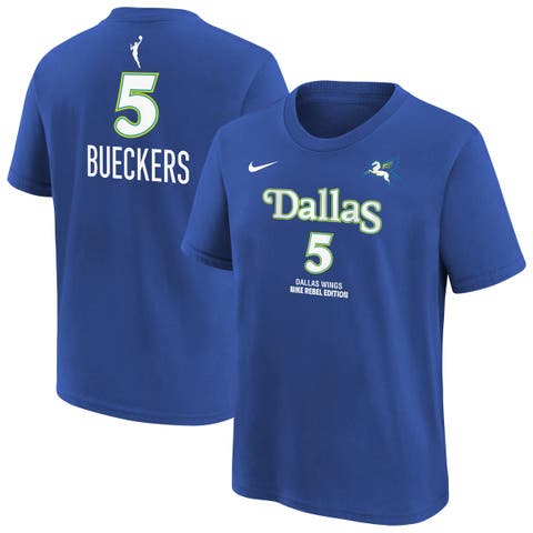 Youth Nike Paige Bueckers Blue Dallas Wings Rebel Edition Name & Number T-Shirt