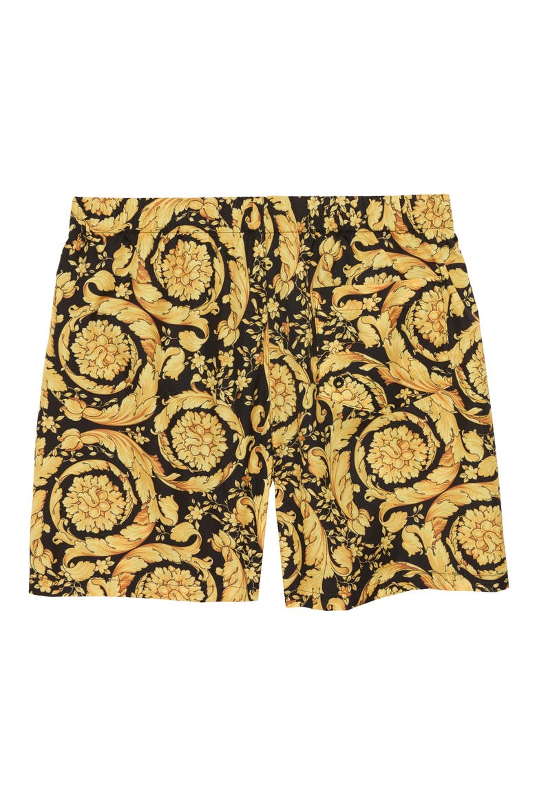 Kids' Barocco Print Swim Trunks, Alternate, color, NERO ORO