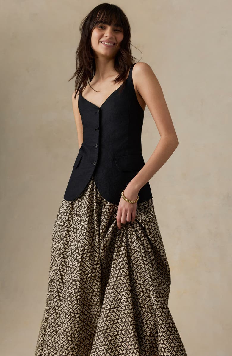 Faherty Nera Coastal Organic Cotton Poplin Midi Skirt, Alternate, color, Bloom Trail Floral