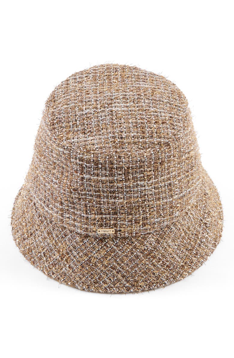 Eugenia Kim Yuki Packable Tweed Bucket Hat, Main, color, Camel/ Gold
