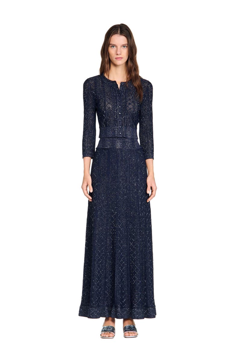 SANDRO Rhinestone knit maxi skirt, Alternate, color, Navy Blue