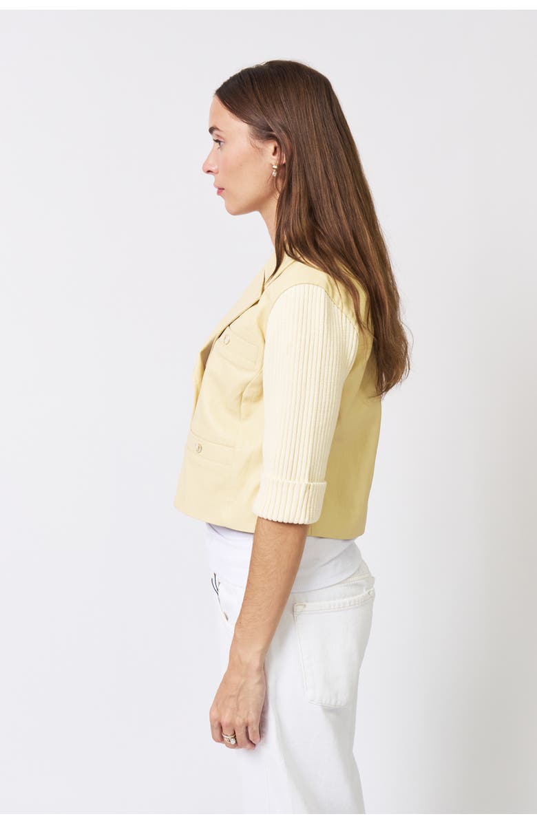 Central Park West Ophelia Cropped Vegan X Sweater Jacket, Alternate, color, Yellow