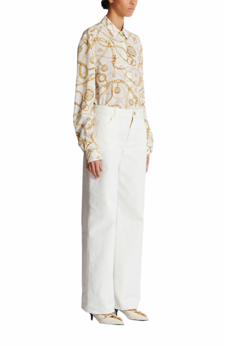 Balmain Plain Denim Straight-Fit Jeans, Main, color, White