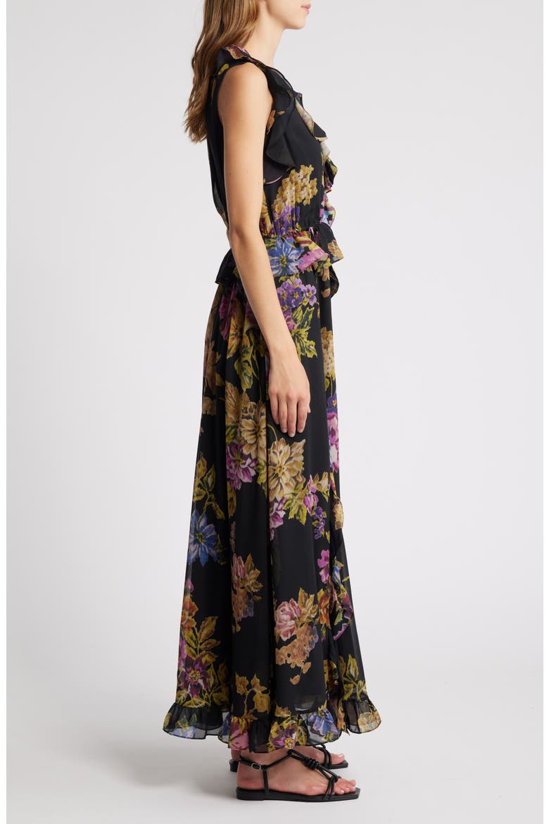 Lesley Floral Ruffle Maxi Dress, Alternate, color, BLACK MULTI
