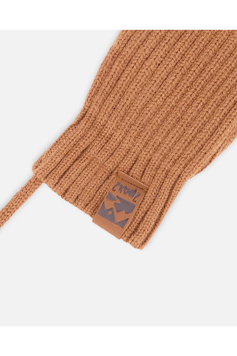 Gender Inclusive Rib Knit Mittens with Cord, Alternate, color, Brown