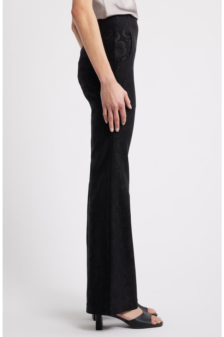 High Waist Etched Floral Flare Leg Pants, Alternate, color, BLACK