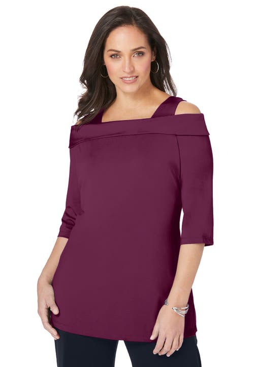 Jessica London Cold Shoulder Top In Purple