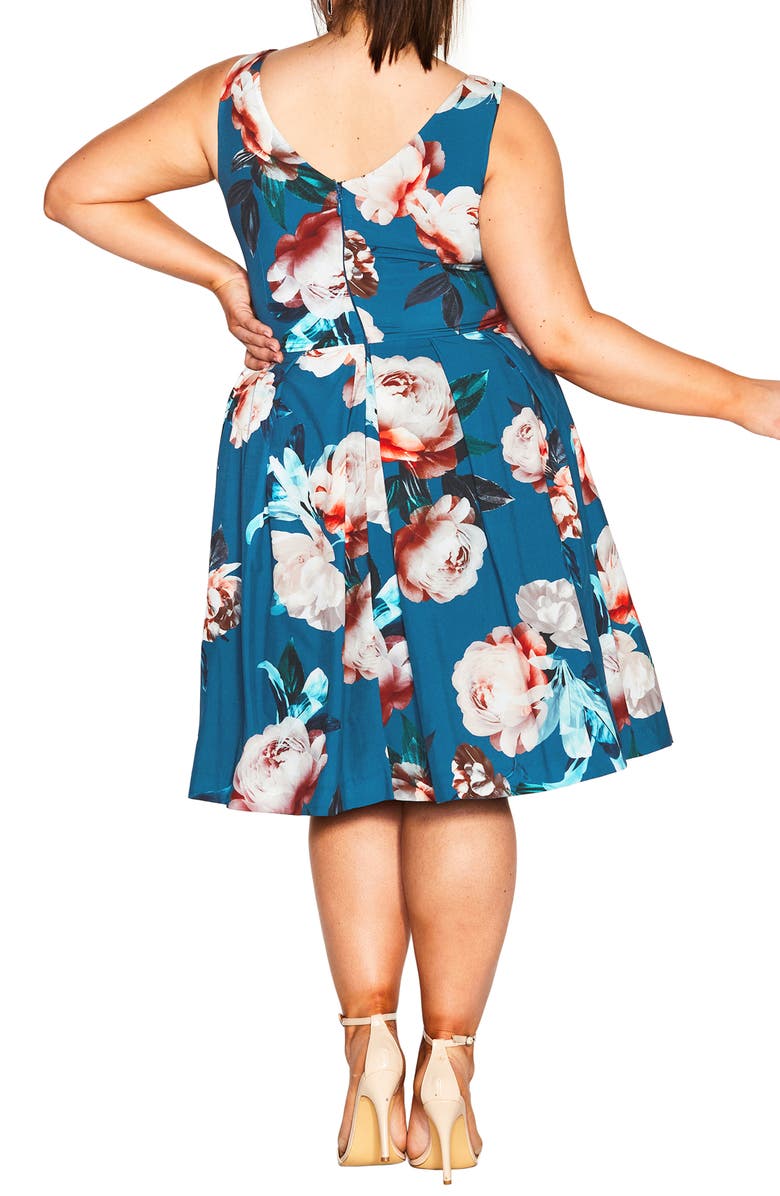 City Chic Sandra Floral A-Line Dress, Alternate, color, Teal Camilla Fldnu
