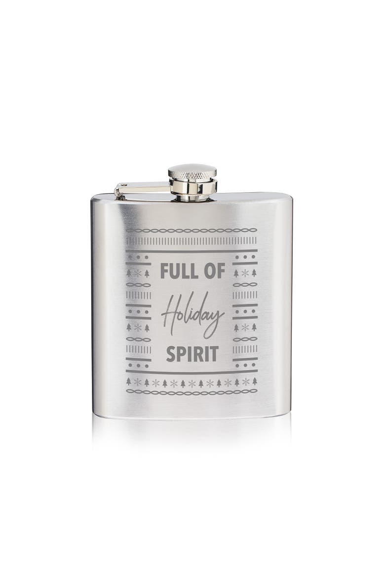 Full of Holiday Spirit Stainless Steel Flask, Main, color, Silver