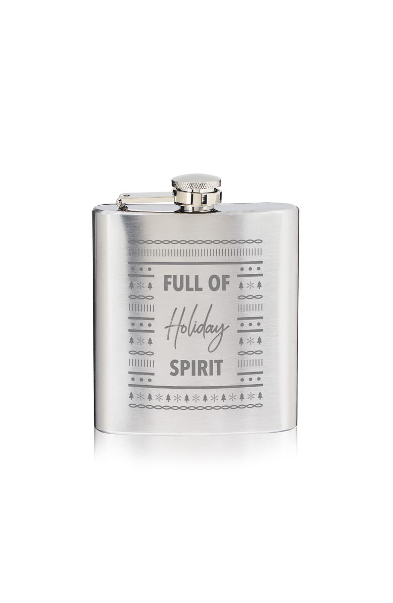 true Full of Holiday Spirit Stainless Steel Flask, Main, color, Silver