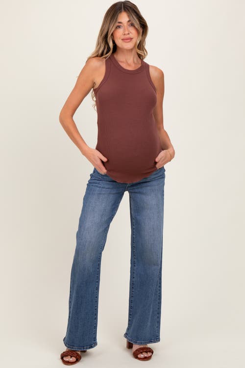 Pinkblush Classic Wash Wide Leg Maternity Jeans In Blue
