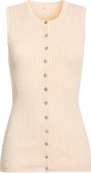 Faherty Miramar Rib Knit Linen & Cotton Blend Button-Up Sweater Tank