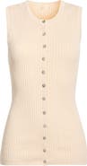 Faherty Miramar Rib Knit Linen & Cotton Blend Button-Up Sweater Tank