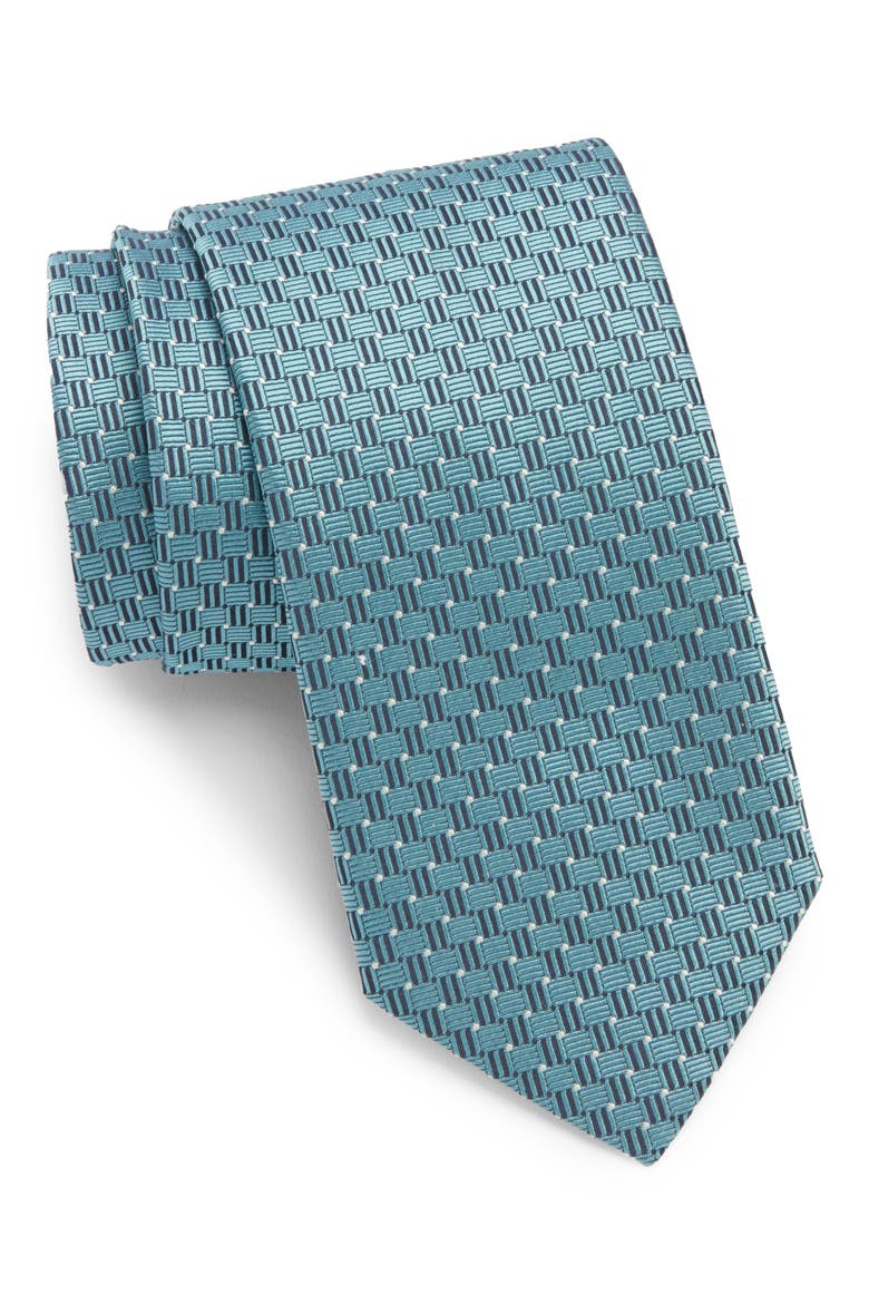 Teal Geometric Jacquard Silk Tie, Main, color, LIGHT TEAL