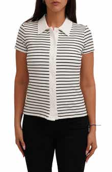 CYRUS Stripe Rib Button-Up Knit Top