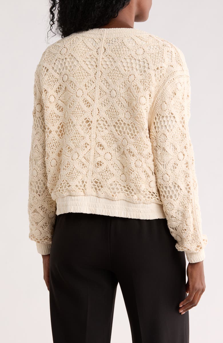 T Tahari Crochet Knit Button Front Jacket, Alternate, color, Ivory