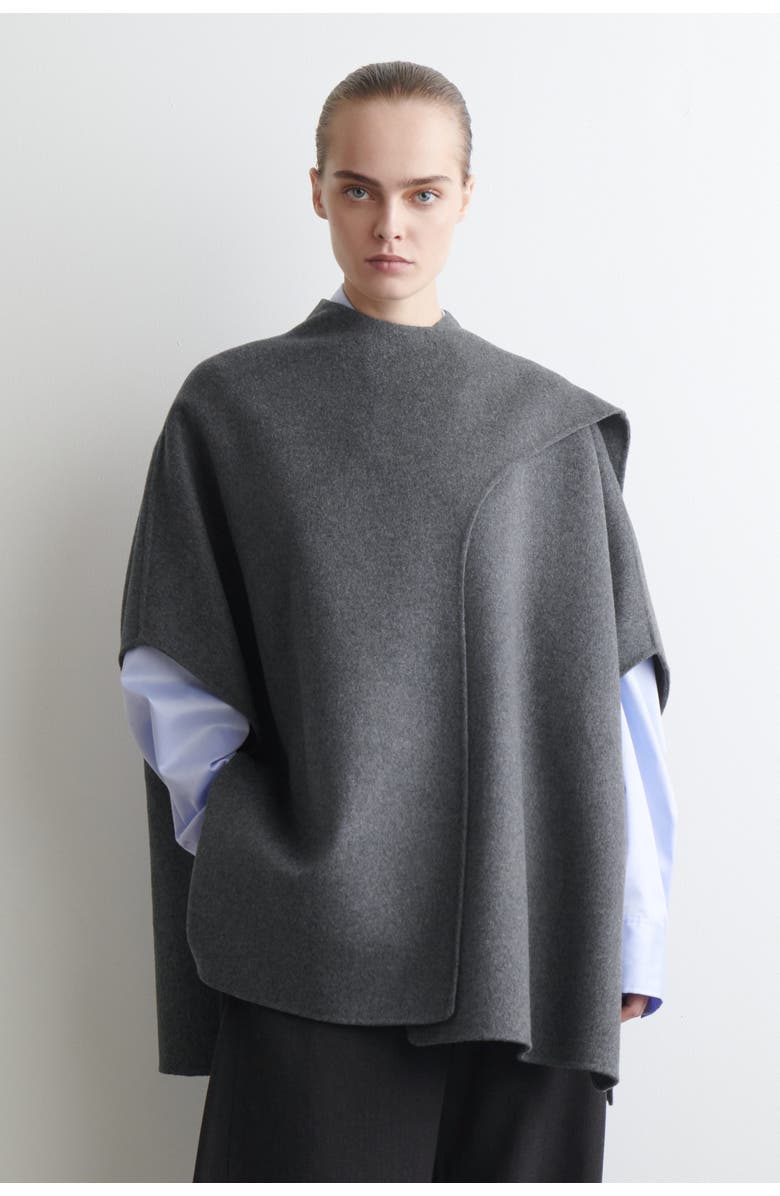COS Double-faced Merino Wool Scarf Cape, Alternate, color, Gray