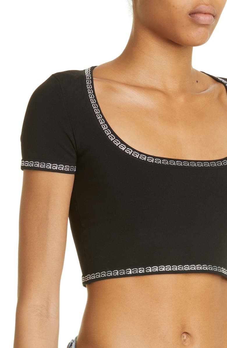 Alexander Wang Crystal Logo Trim Crop Top, Alternate, color, 