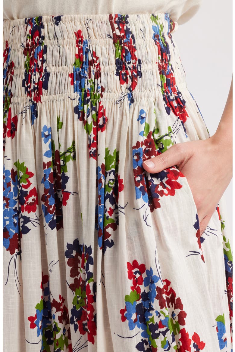 The Viola Floral Smocked Waist Cotton Midi Skirt, Alternate, color, OASIS FLORAL