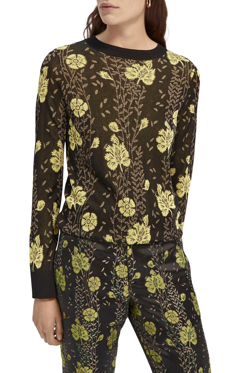 Scotch & Soda Floral Jacquard Sweater, Main, color, 