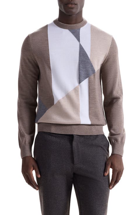 Geometric Pattern Merino Wool Crewneck Sweater