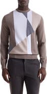 Bugatchi Geometric Pattern Merino Wool Crewneck Sweater