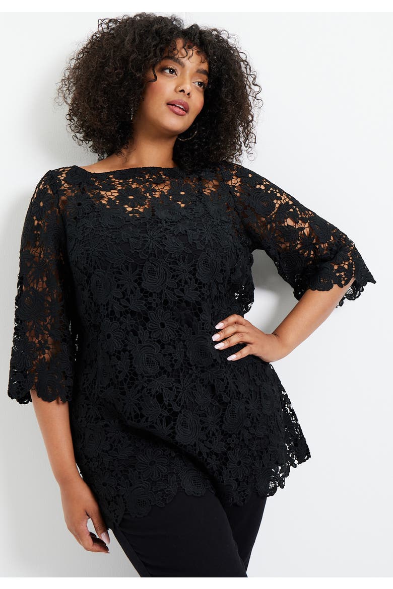Allover Lace Top, Alternate, color, BLACK