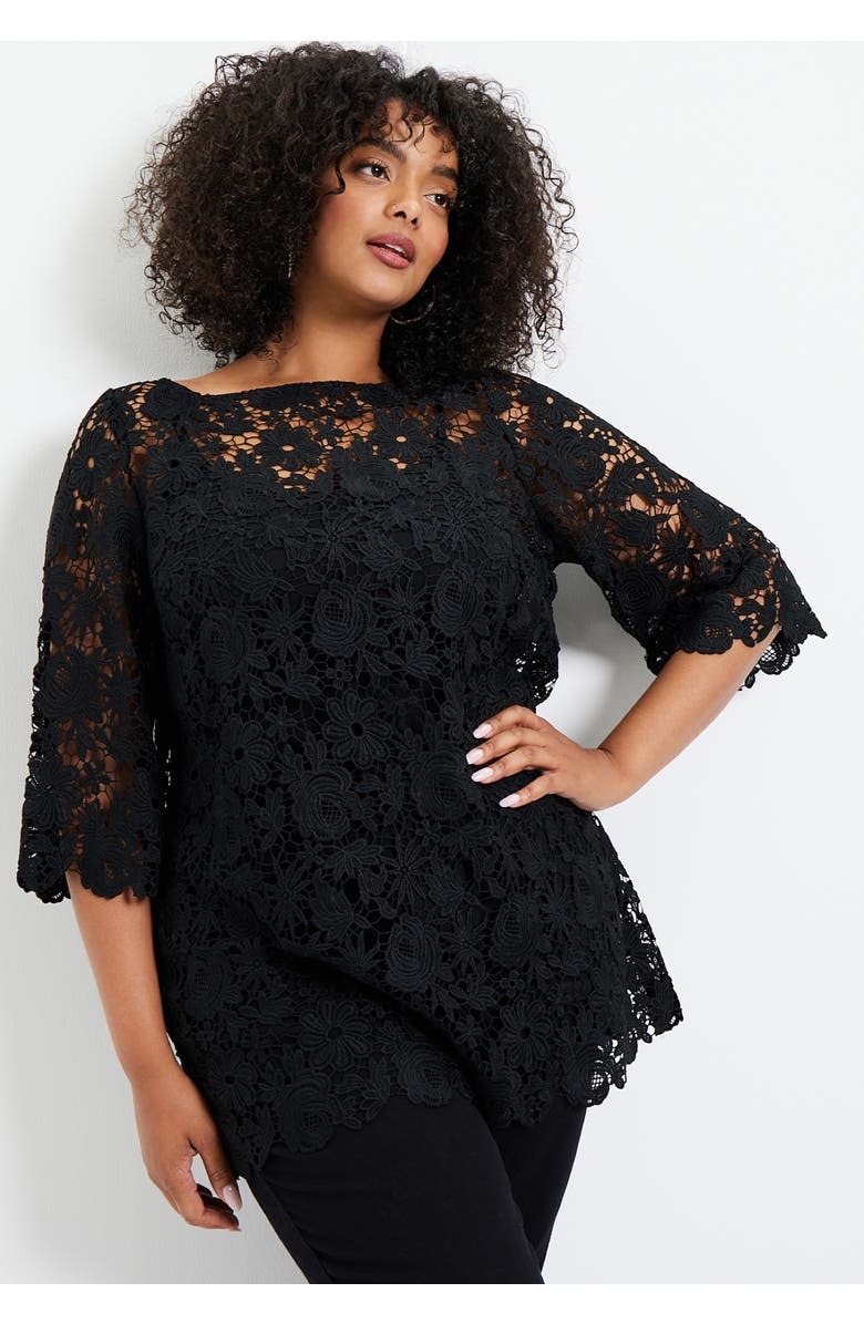 June + Vie Allover Lace Top, Alternate, color, Black