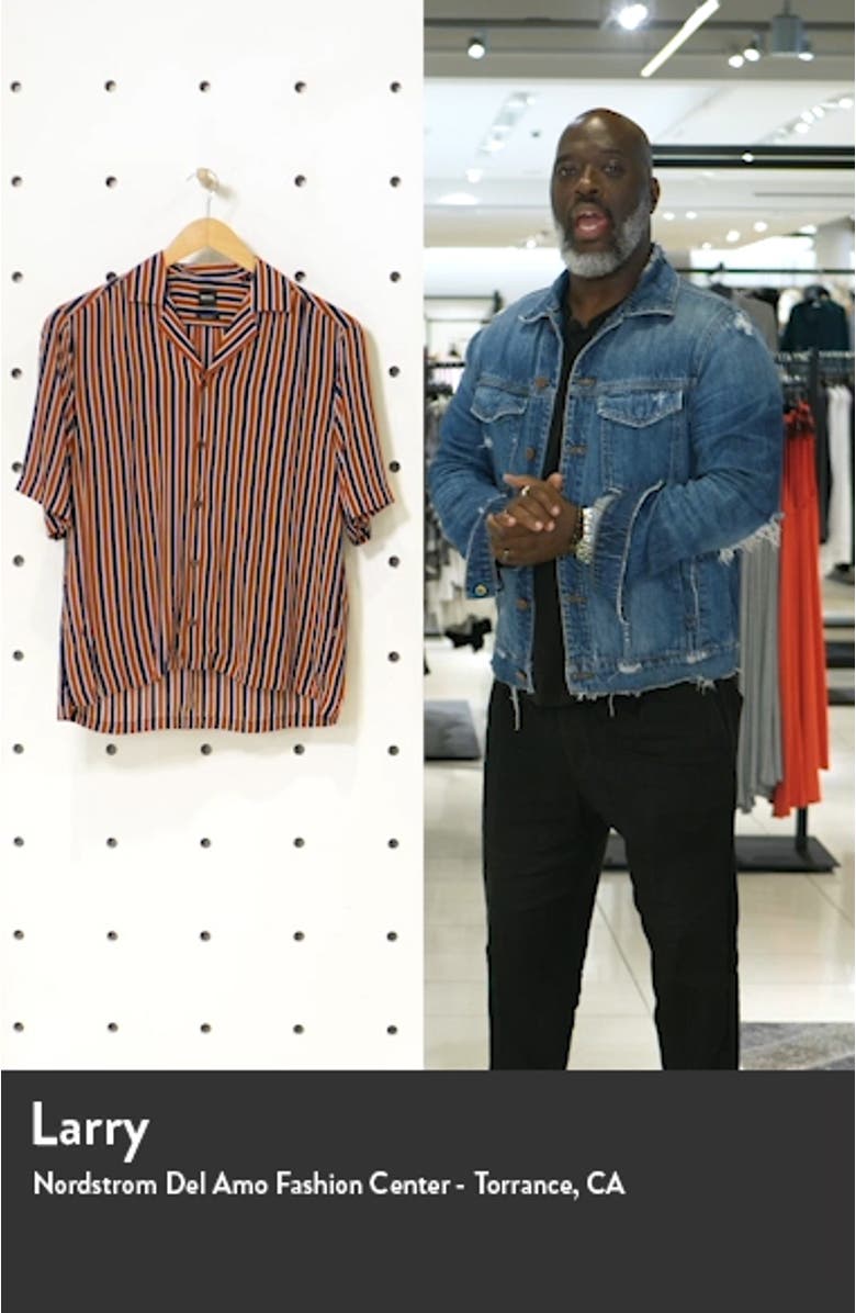 Lello Slim Fit Stripe Button-Up Camp Shirt, sales video thumbnail