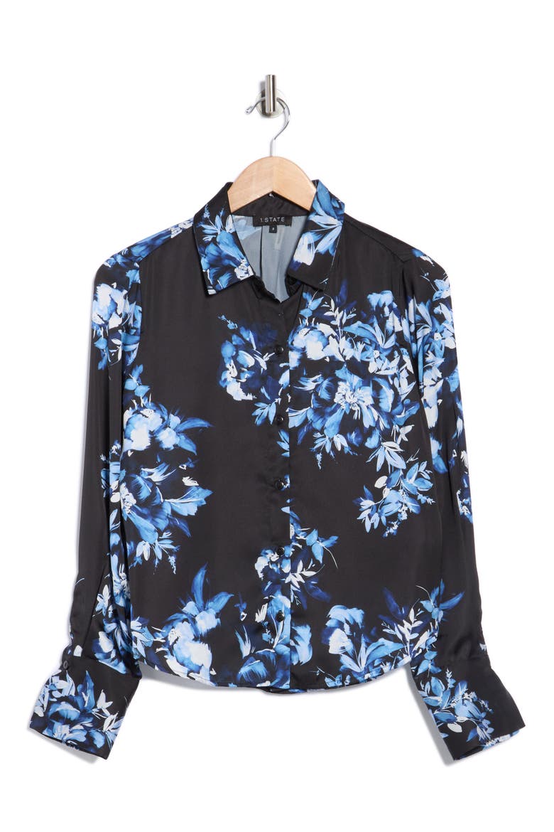 Floral Button-Up Shirt, Alternate, color, DUSTY BLUE