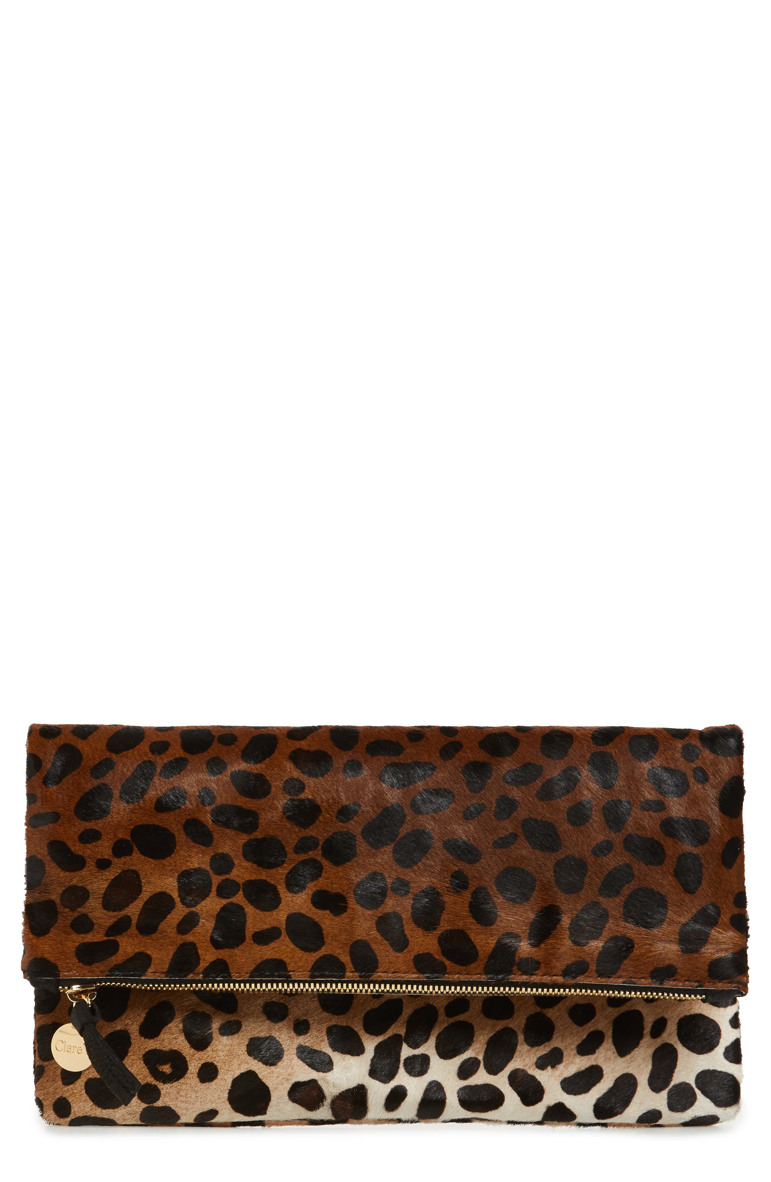 Clare V. Genuine Calf Hair Foldover Clutch, Main, color, 