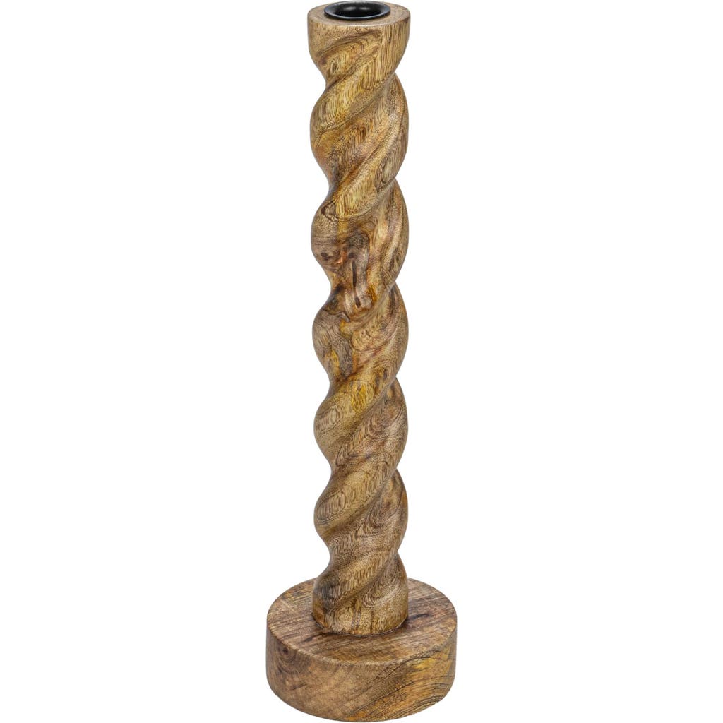 Storied Home Tall Hand-carved Mango Wood Twisted Taper Candle Holder, Natural In Brown