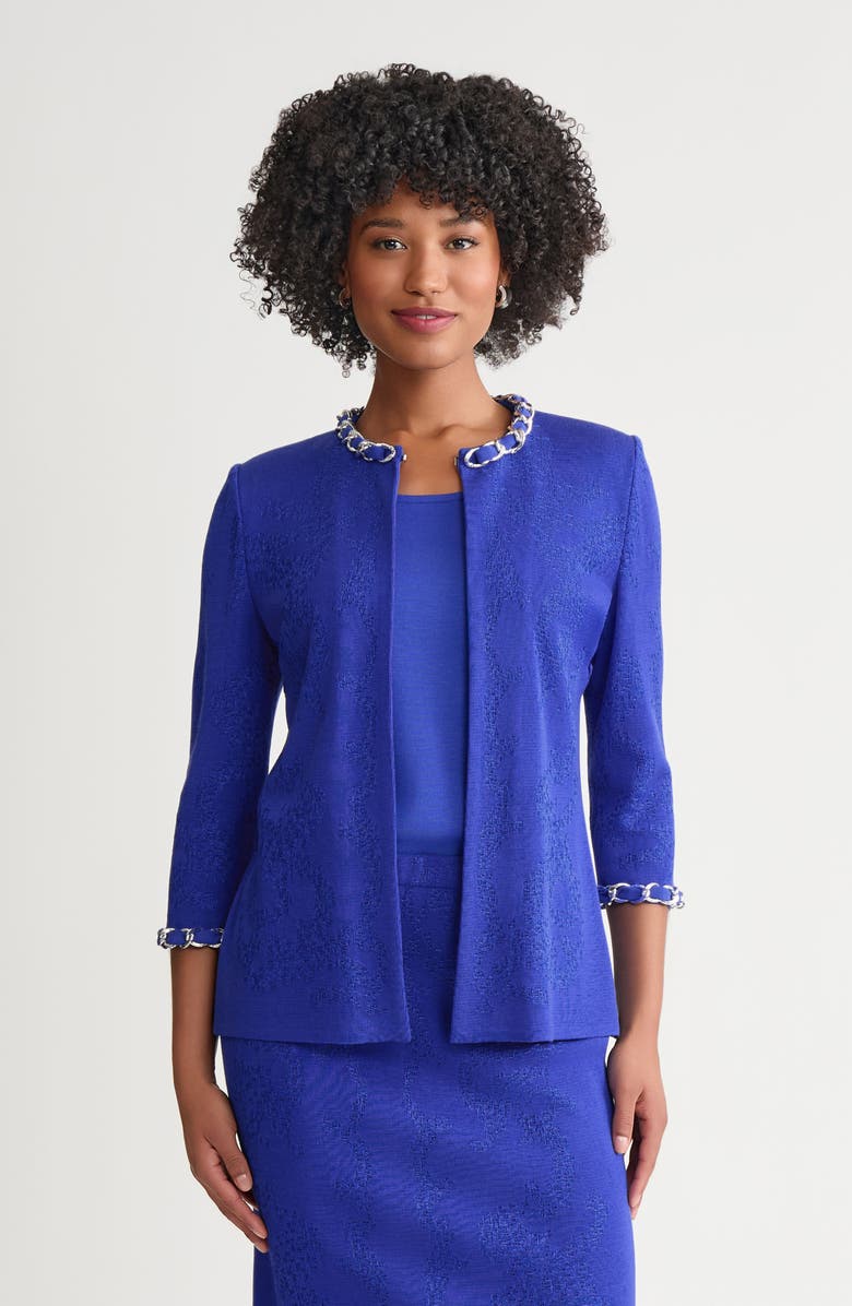 Ming Wang Heritage Tonal Ribbon Chain Trim Knit Jacket, Main, color, Sapphire Sea