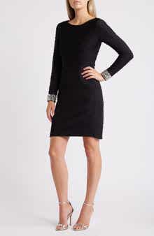 Vince Camuto Rhinestone Detail Long Sleeve Cocktail Dress