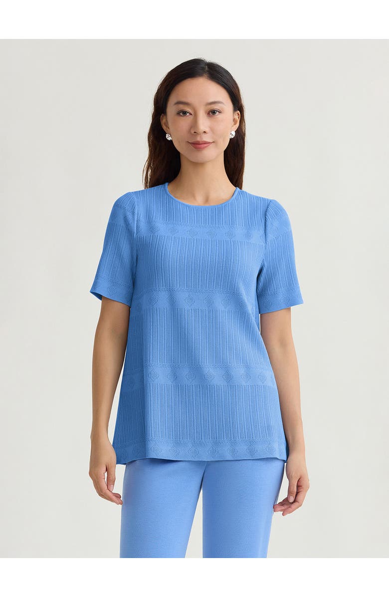 Misook Diamond Ribbed Texture Soft Knit Tunic, Main, color, Tranquil Blue