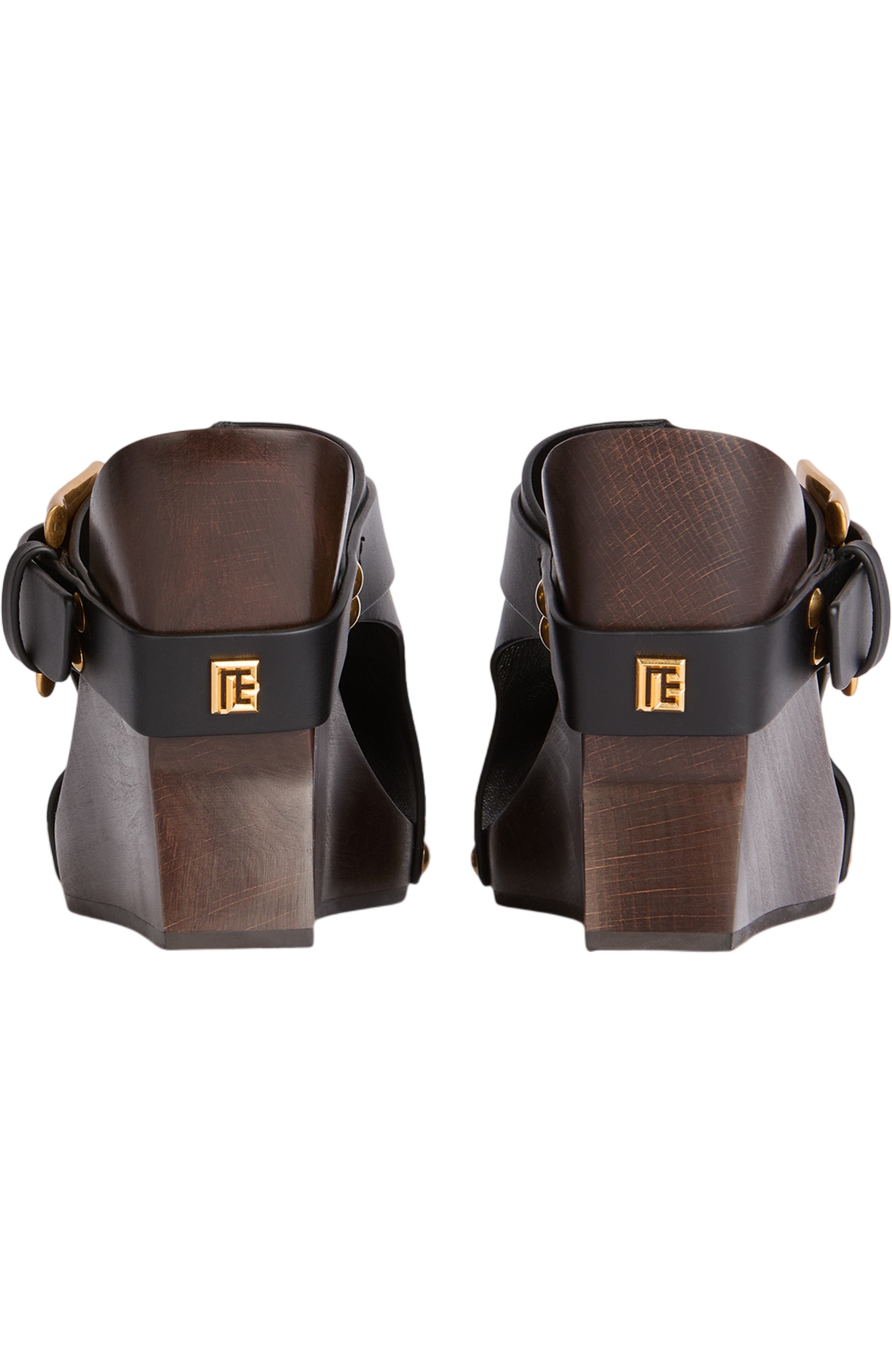 Balmain Anthem Wedge smooth leather mules, Alternate, color, 