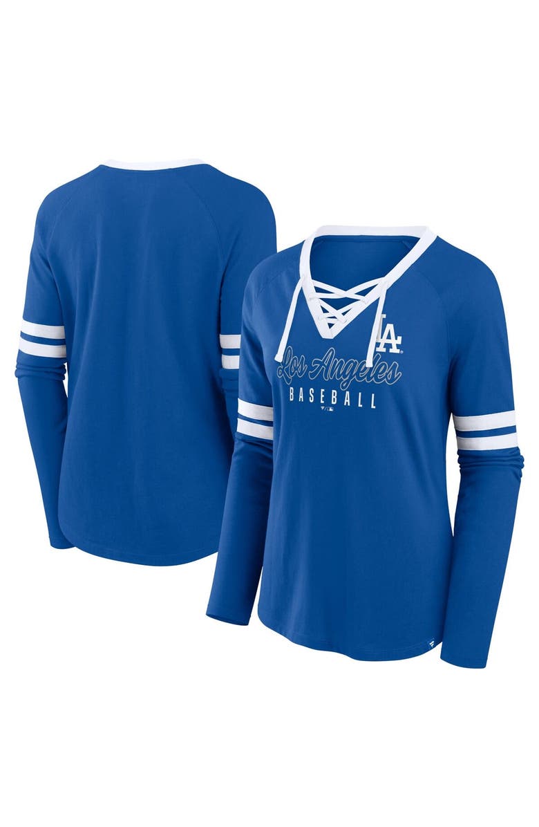 FANATICS Women's Fanatics Royal Los Angeles Dodgers Won & Done Raglan Lace-Up Long Sleeve T-Shirt, Main, color, Royal