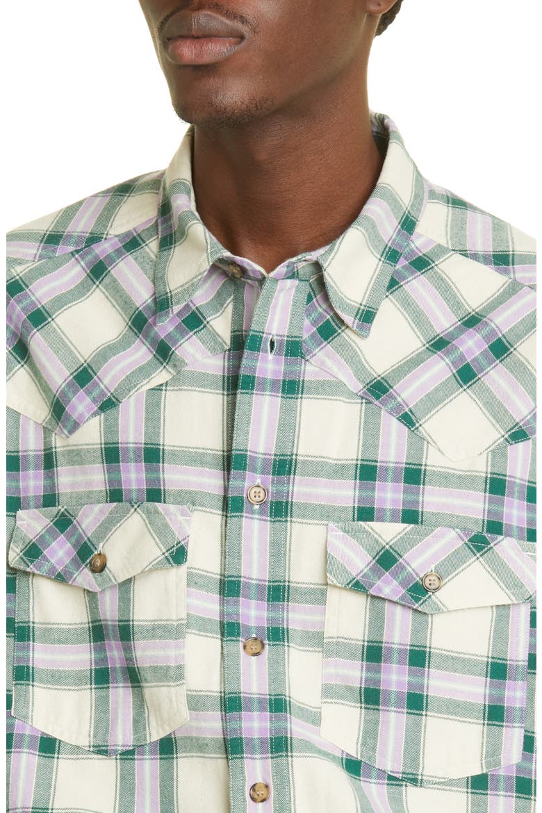 Manem Ombré Plaid Cotton Button-Up Shirt, Alternate, color, GREEN/ LILAC GRLC