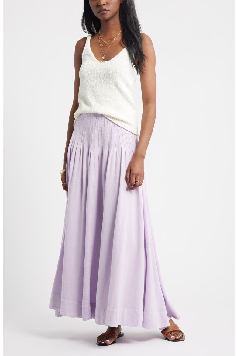 Pleat Accent Linen Blend Maxi Skirt, Alternate, color, PURPLE MOSS