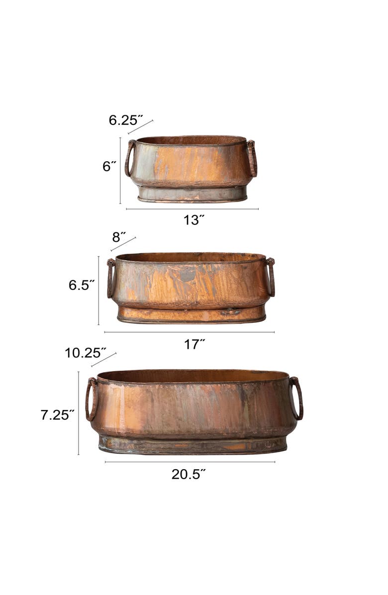 Storied Home 3-Piece Oval Metal Planters with Ring Handles, Alternate, color,