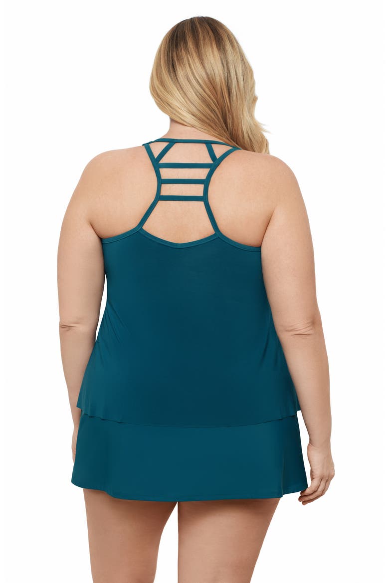Plus Size V-Neck Full Coverage Ladder Trim Racerback Tankini Swimsuit Top, Alternate, color, Lagoon