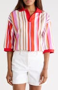 Longchamp Stripe Short Sleeve Cotton Blend Shirt