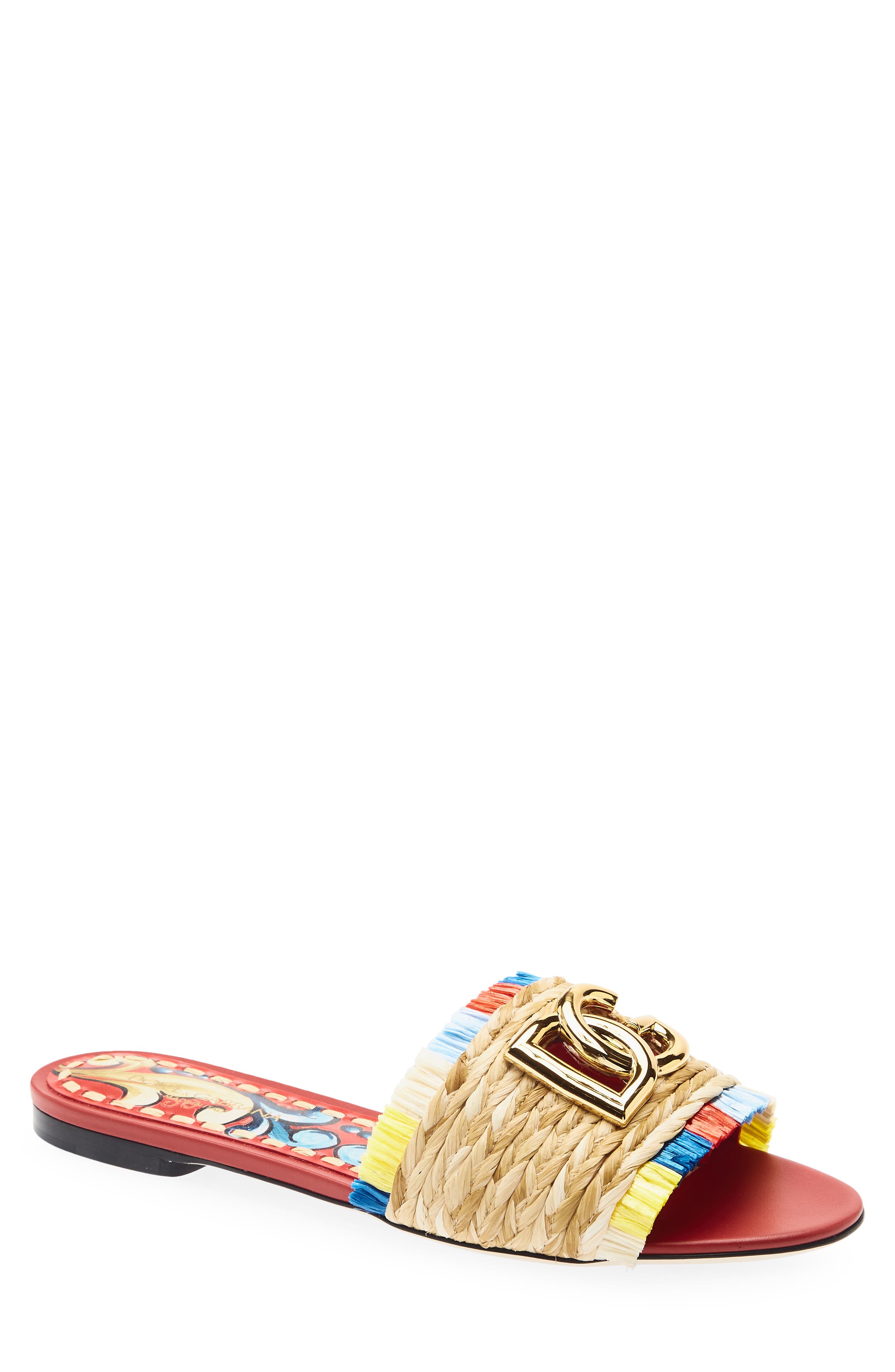 Bianca Raffia Fringe Slide Sandal, Main, color, 8N084 NATURALE/ MULTICOLOR